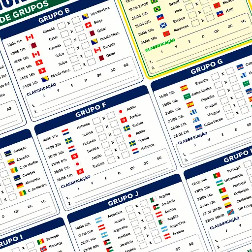 Tabela da Copa 2026 - Fase de Grupos